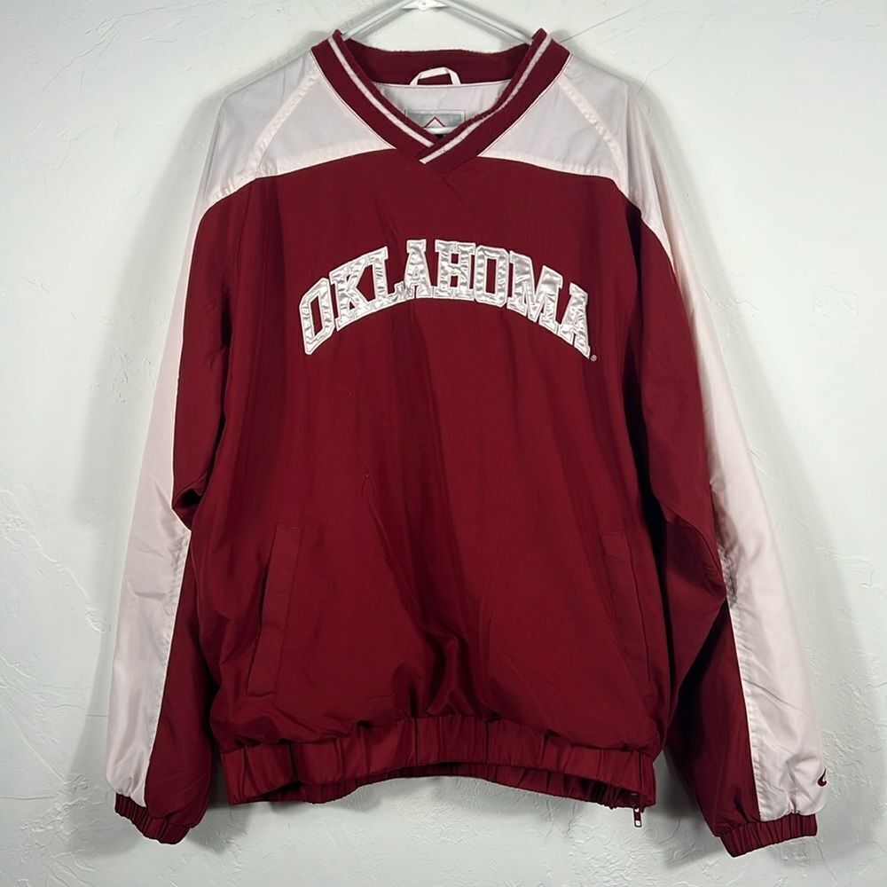 🔥🏈 Vintage OKLAHOMA SOONERS Embroidered Fleece Lined Pullover Windbreaker Jack